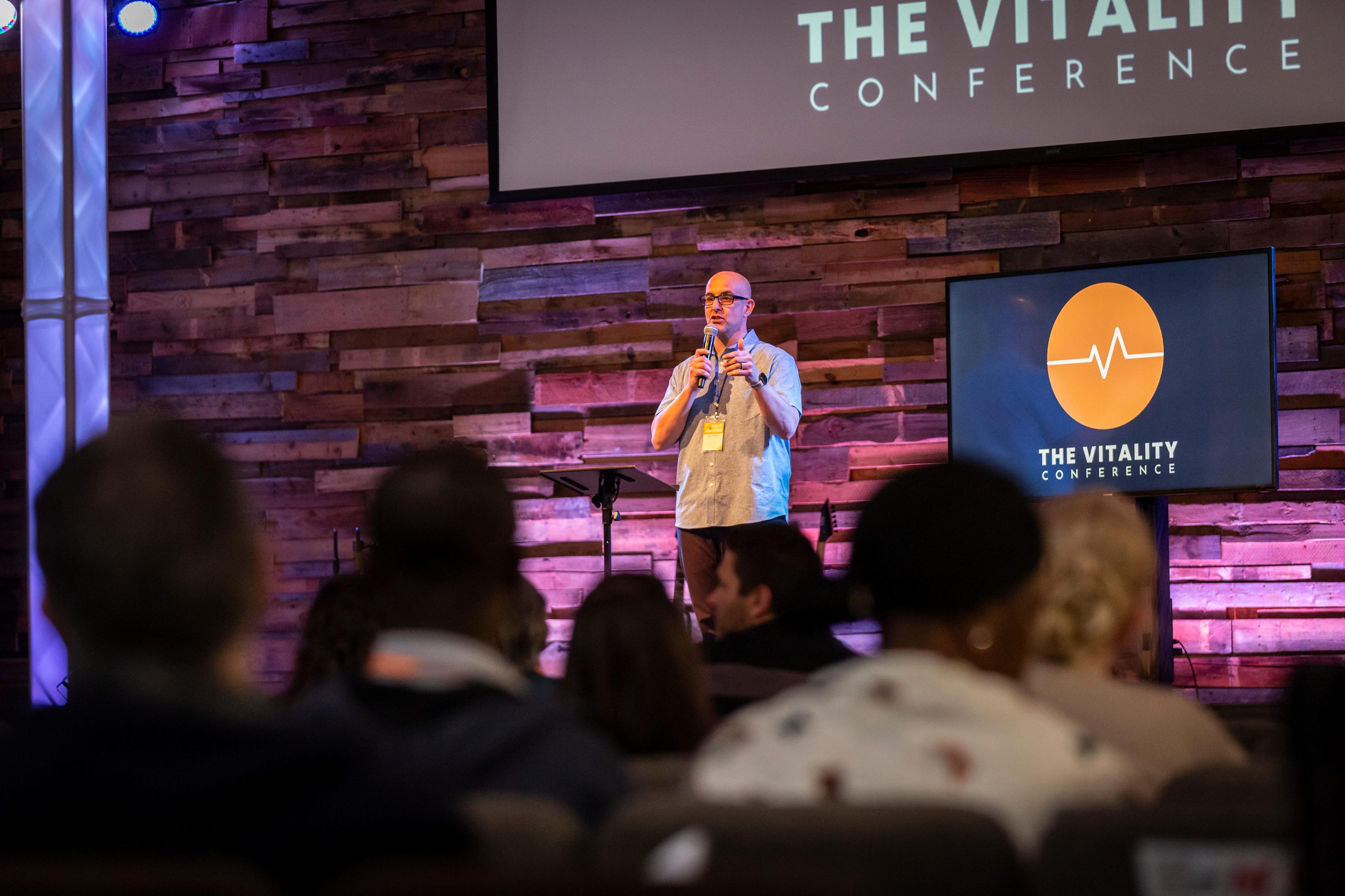 Speaking at a conference